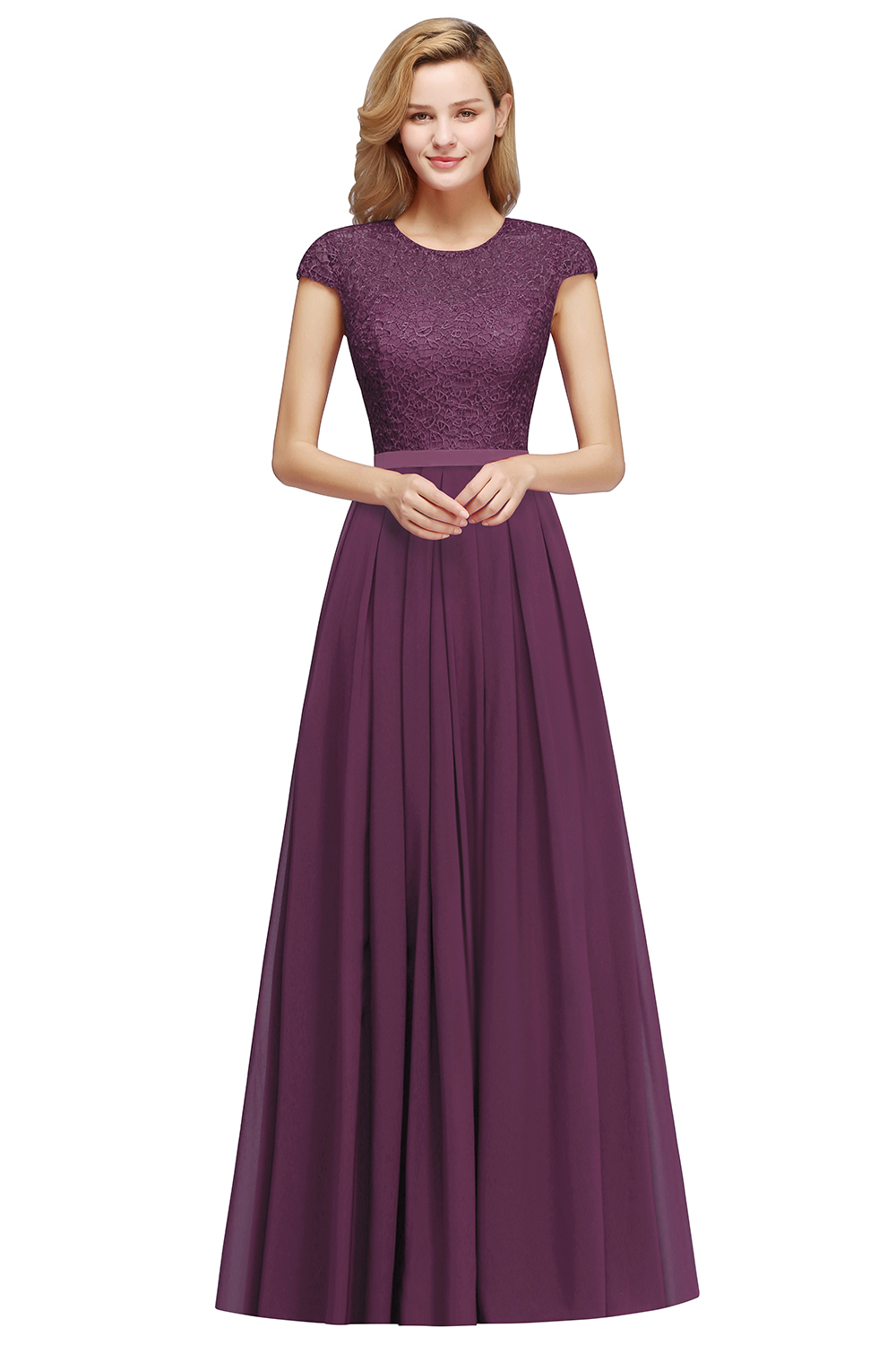 Elegant Lace Chiffon Long Bridesmaid Dresses Charming Short Sleeve Wedding Guest Dresses Burgundy robe demoiselle d'honneur 201113