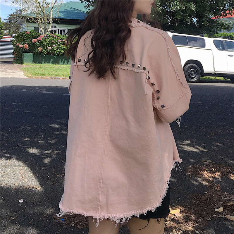 Spring Rivet Denim Jacket Casual Loose jeans jacket women Long Sleeve Plus size women Bomber jacket Autumn women's denim Coat T200319