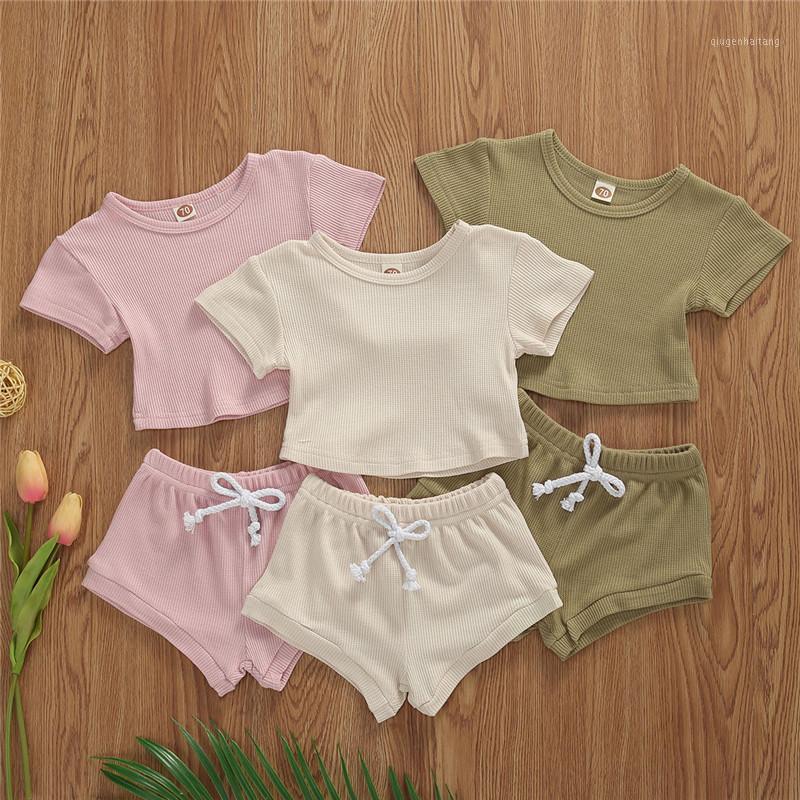 0-24M Newborn Baby Girls Boys Clothing Solid Color Unisex Clothes Short Sleeve Summer Tops + Shorts Kids Casual Sport Suit1