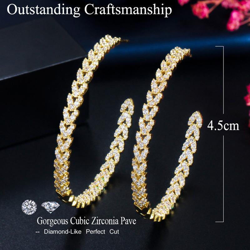 Pera 585 Gold Color Sparkling Cubic Zirconia Luxury Big Circle Round Women Hoop Earings Fashion Party Jewelry Accessories E5111