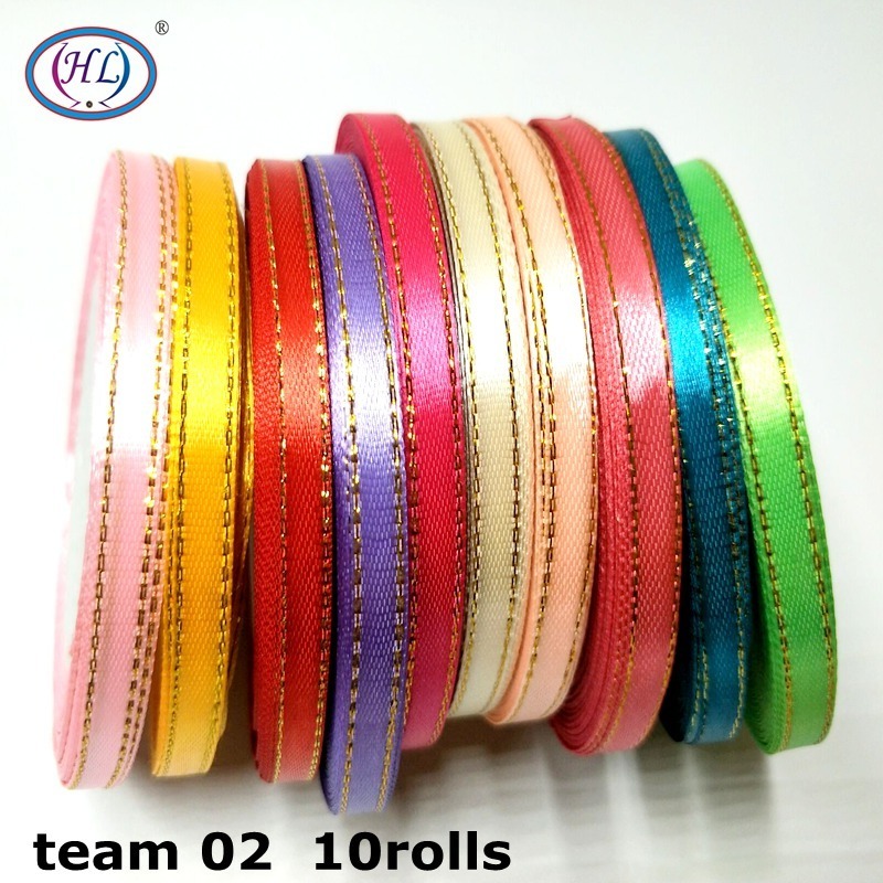HL 10 rolls 250 yards 6mm Lots colors Phnom penh DIY weaving satin ribbon packing belt wedding Christmas decorations 2011288936725