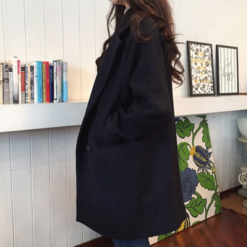 New Thin Wool Blend Coat Women Long Sleeve Turn-down Collar Outwear Jacket Casual Autumn Winter Elegant Overcoat Outwear 201027