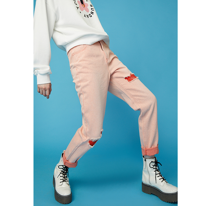 Toyouth Arrival Spring Jeans For Women Light Color Casual Loose Jeans Lady Straight Denim Pants Long Trousers With Hole 201105