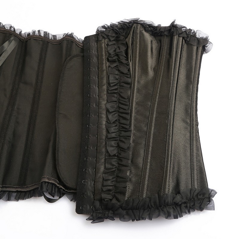 Women Lace Ruffle Trim Fashion Overbust Corset 2022 Appliques Lacy Front Silky Alike Red Bridal Corselet Lingerie Black S-3XL Gothic Party Dancing Top