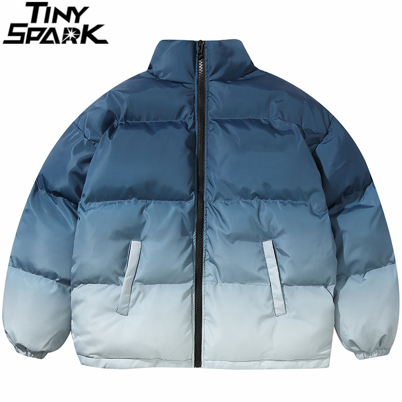 Hip Hop Oversized Jacket Parka Gradient Streetwear Mens Jacket Harajuku Cotton Winter Padded Jacket Coat Warm Outwear Blue 201127