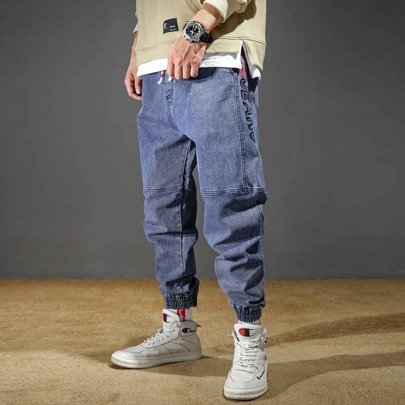 Men's Plus Size Stretchy Loose Tapered Harem Cotton Breathable Denim Baggy Jogger Casual Trousers 42 Jeans T200614