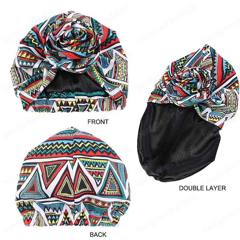 Ethnic Printed Big Flower Headscarf Bonnet Women Turban Hat Turbante Femme Musulman India Hat Islamic Head Wrap Turban Fashion