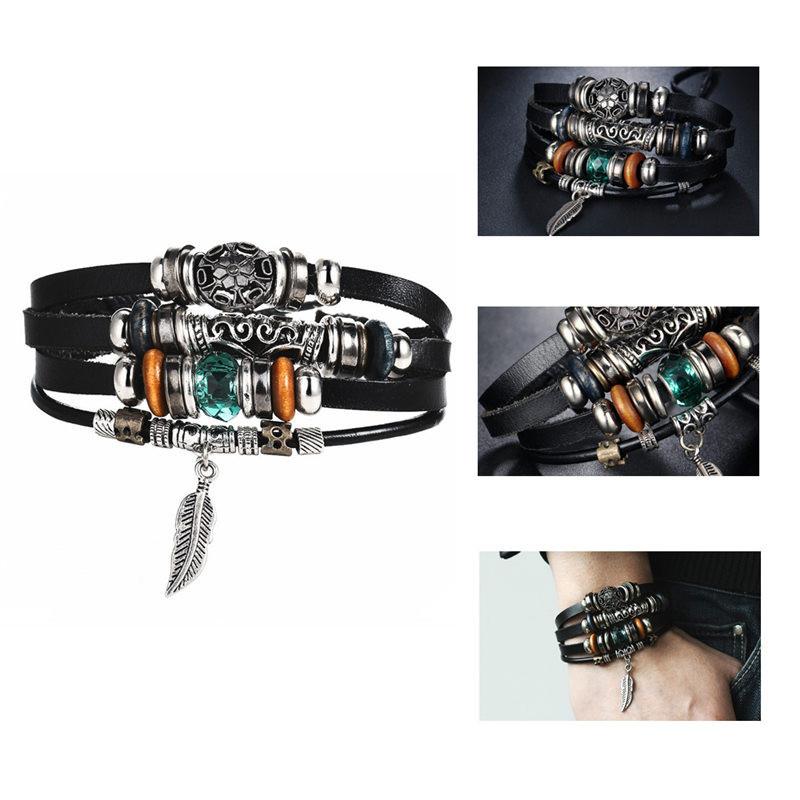 BOHO Tibet Stone Feather Multilayer Leather Bracelet Eye Fish Charms Beads Bracelets for Men Vintage Punk Wrap Wristband
BOHO Tibet Stone Feather Multilayer Leather Bracelet Eye Fish Charms Beads Bracelets for Men Vintage Punk Wrap Wristband