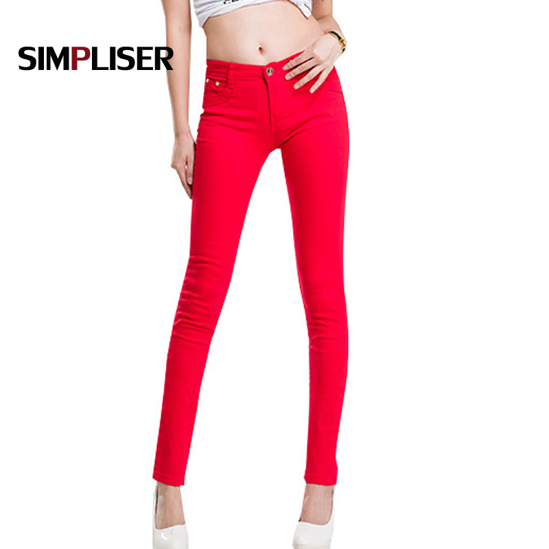 SIMPLISER Woman Jeans Pants Skinny Jeans Leggings Female Trousers Plus Size 24 Colors Ladies Basic Pencil Pants Black red 201105