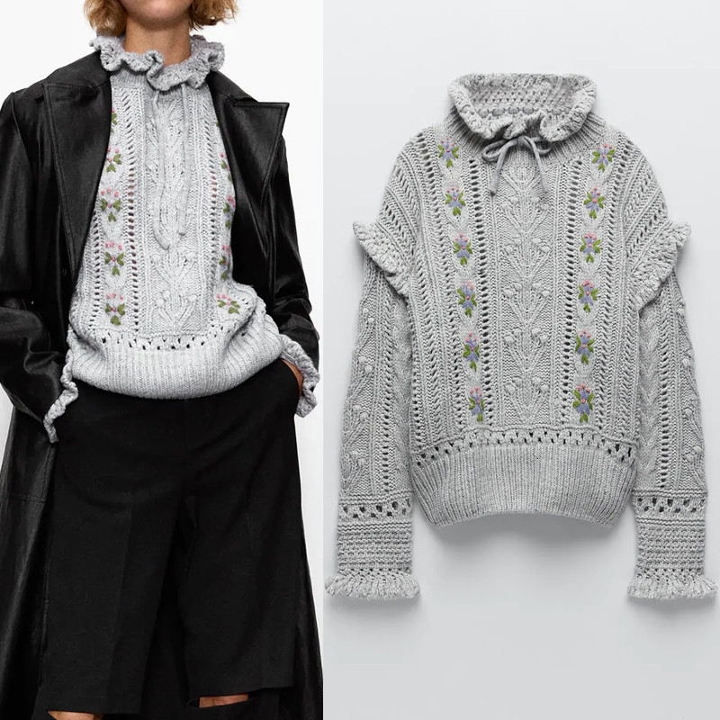 2021 New Floral Embroidery Oversized Knitted Women Autumn Vintage Bow High Neck Cutout Ruffle Ladies Loose Luxury Sweater 0ds3, Gray
2021 New Floral Embroidery Oversized Knitted Women Autumn Vintage Bow High Neck Cutout Ruffle Ladies Loose Luxury Sweater 0ds3, Gray