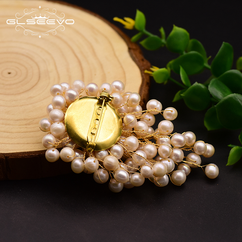 GLSEEVO Natural Fresh Water Pearl Brooch For Women Party Wedding Gift Brooches Pin Fine Jewelry Alfileres Boda Invitados GO0342 201009