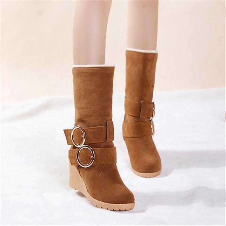 PXELENA 2020 Winter Warm Mid Calf Boots Women Shoes Wedge High Heels Buckle Decor Slip On Flock Snow Boots Female Brown Black
PXELENA 2020 Winter Warm Mid Calf Boots Women Shoes Wedge High Heels Buckle Decor Slip On Flock Snow Boots Female Brown Black