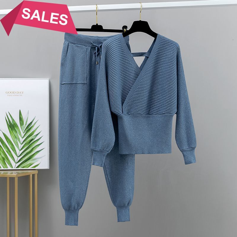 2021 New Bling 2 Piece Tracksuits Women Harrem Pants + Double v Neck Pullover Sweater Set Autumn Winter Knitted Clothing Zjyd, Black 1898
2021 New Bling 2 Piece Tracksuits Women Harrem Pants + Double v Neck Pullover Sweater Set Autumn Winter Knitted Clothing Zjyd, Black 1898