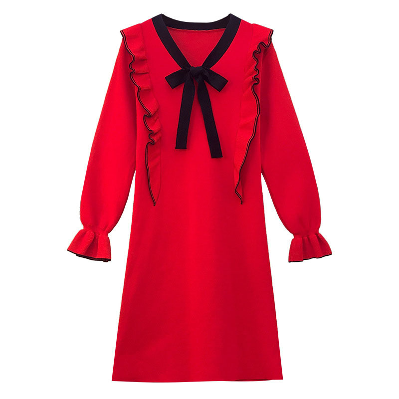 Female Freestyle Korean Autumn Knitted or Crocheted Women's Low-cut V-length Length Bow Long Sleeve Dress in Mesh R283 D02a, Black
Female Freestyle Korean Autumn Knitted or Crocheted Women's Low-cut V-length Length Bow Long Sleeve Dress in Mesh R283 D02a, Black