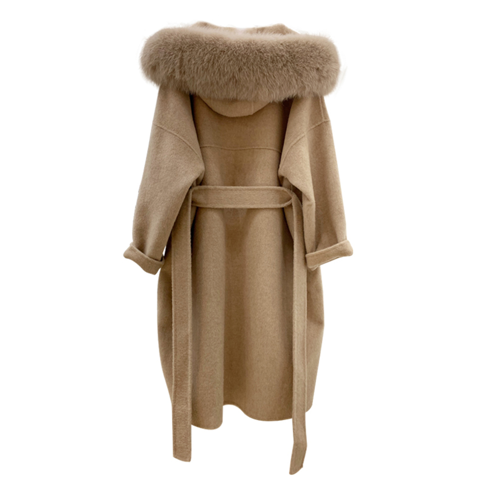 JAZZEVAR winter Casual Women long Real Fox Fur jacket Cashmere double faced Wool Outerwear Ladies oversized hooded coats 201221