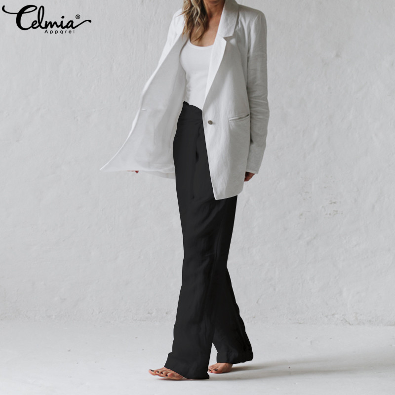 Celmia 2019 Women Bottoms Vintage Linen Wide Leg Pants Casual Female Harem Trousers Loose Long Pantalone Palazzo Feminino S-5XL T200319