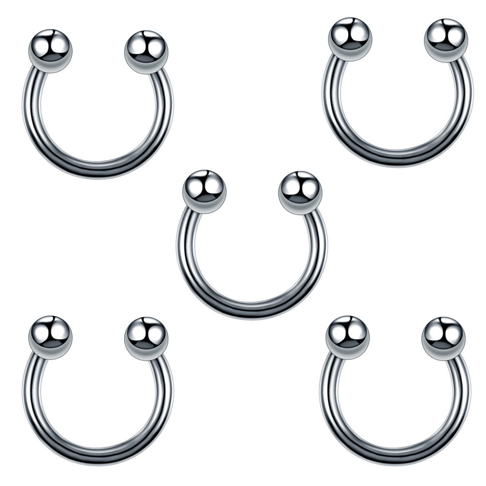 60Pcs/Lot Surgical Steel Universal Body Jewelry Captive Bead Rings Nose Septum Banana Piercing Bar Belly Rings Horseshoe Earring T200508