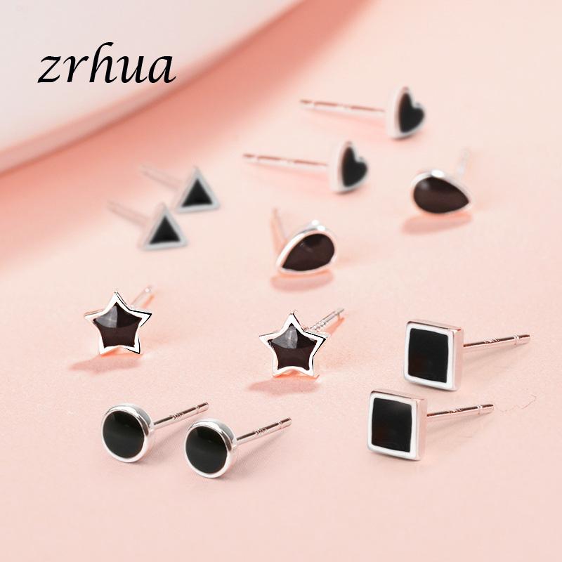ZRHUA Female Geometric Stud Earring Silver Color Earrings For Women Gift Water Drop Heart Square Jewelry Pendientes Mujer