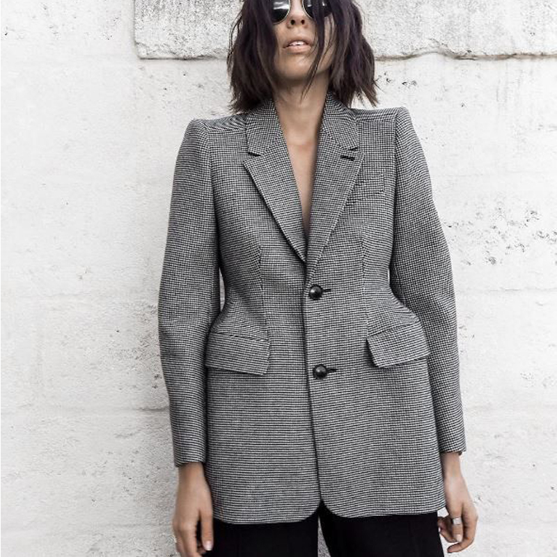 AEL Plaid Women's Blazer Long Sleeve Lapel Collar Pocket Slim Female Coat Spring Office Lady Fashion Clothin 201114