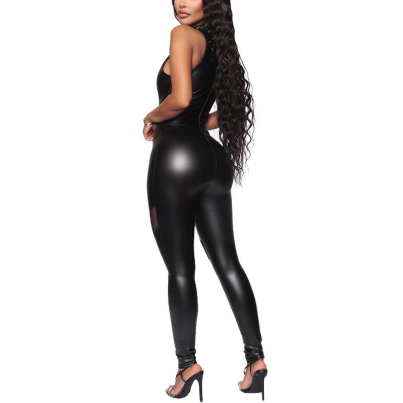 Sexy Women rompers Leather Bodysuit Sleeveless High Collar Hollow Waist and Thigh Long Pants for Cosplay and Motorbike Riding, Black
Sexy Women rompers Leather Bodysuit Sleeveless High Collar Hollow Waist and Thigh Long Pants for Cosplay and Motorbike Riding, Black