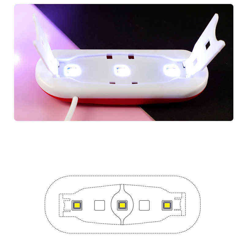 SUN UV Mini Nail Lamp 6W Polish Dryer Fold-able Acrylic Machine Curing Light Portable LED 220207