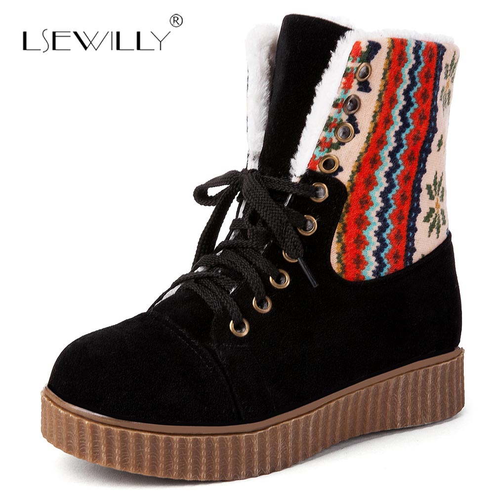 Lsewilly women's snow boots Bohemian vintage style lace up flat floral plush inside warm comfortable winter ankle booties E15, Beige
Lsewilly women's snow boots Bohemian vintage style lace up flat floral plush inside warm comfortable winter ankle booties E15, Beige