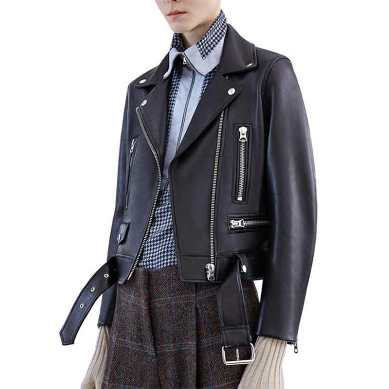 Ailegogo New Autumn Women Pu Leather Jacket Woman Zipper Belt Short Coat Female Motorcycle Black Faux Leather Outwear 201028