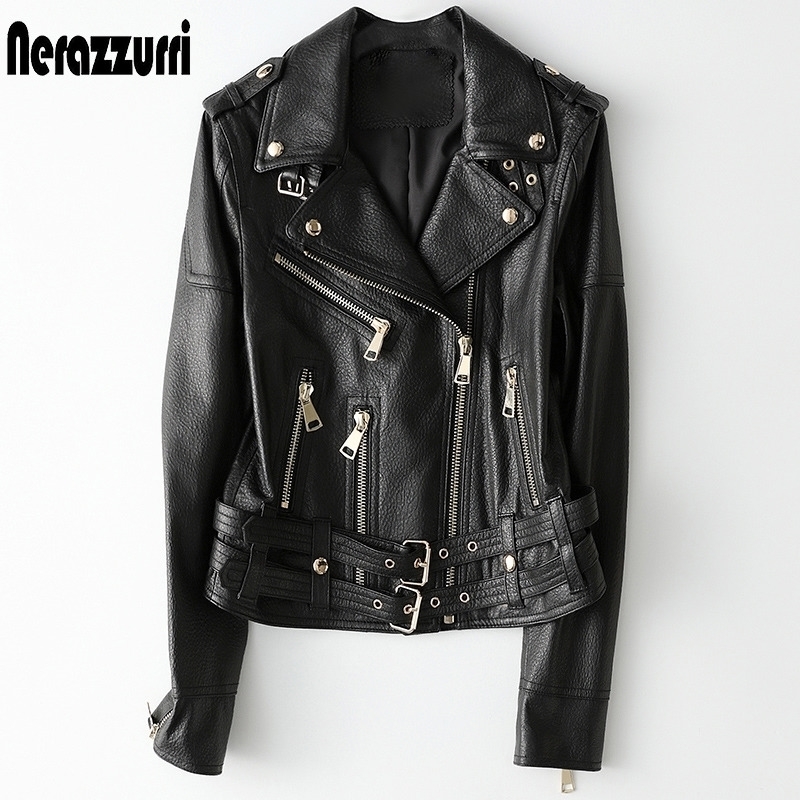 Nerazzurri Short black leather biker jacket women long sleeve zipper Autumn light soft plus size clothing for women 6xl 7xl 201029
Nerazzurri Short black leather biker jacket women long sleeve zipper Autumn light soft plus size clothing for women 6xl 7xl 201029