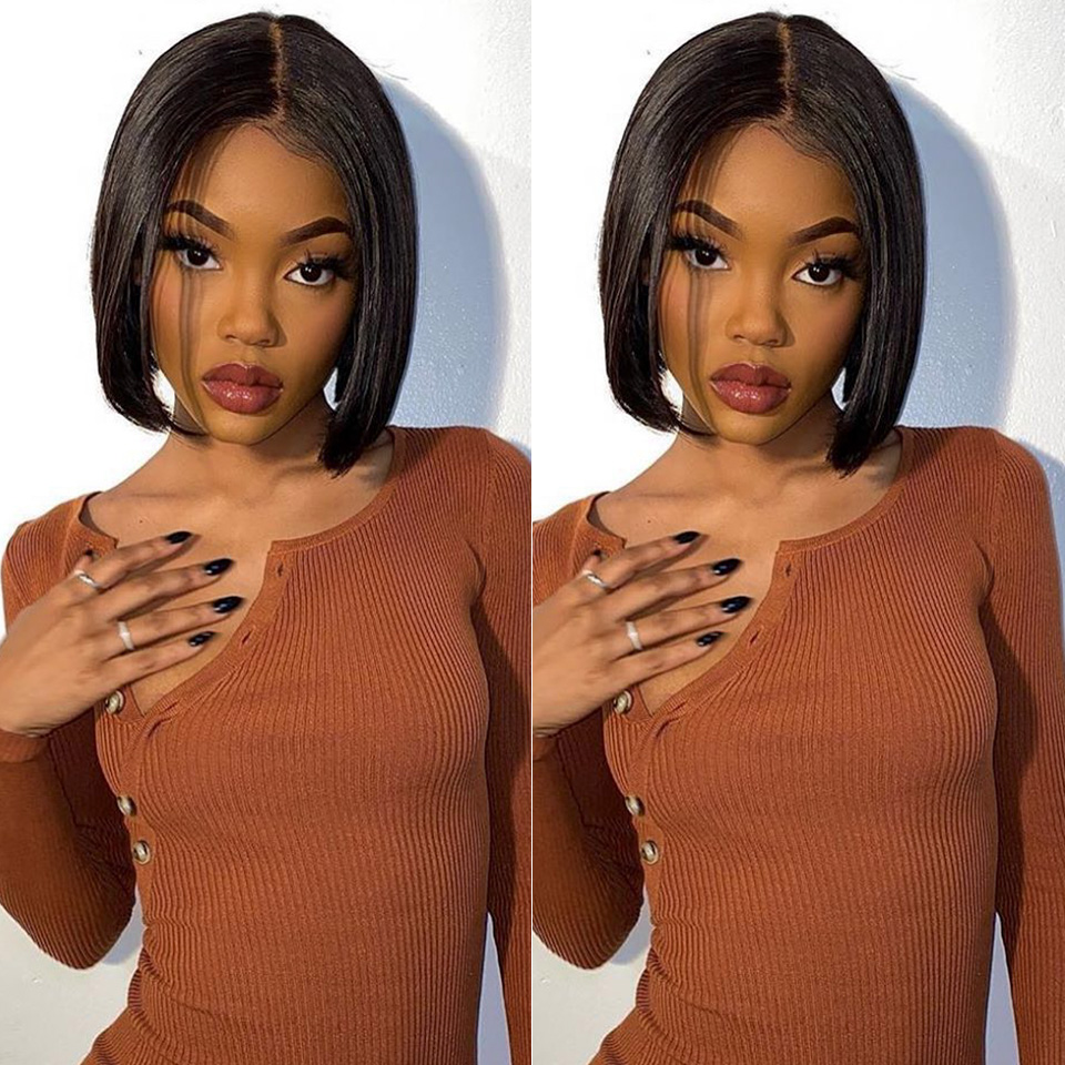 Free shipping 13X4 lace frontal brazilian black /brown /ombre Wig 150% Pixie Short Bob Cut synthetic Wigs For Women Preplucked with baby hair
