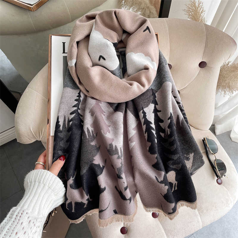 180*65cm Echarpe Warm Thick Cashmere Scarf Women Print Doubel-sided Blanket Shawl And Wraps Tessel Bufanda Female Pashmina 220114