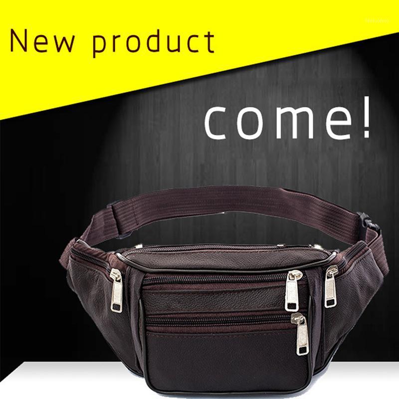 

Fashion Men Genuine Leather Waist Bag Multi-pocket and Multiple Zipper Belt Bag Adjustable Belt Fanny Pack Shopping Phone Bags1, Black