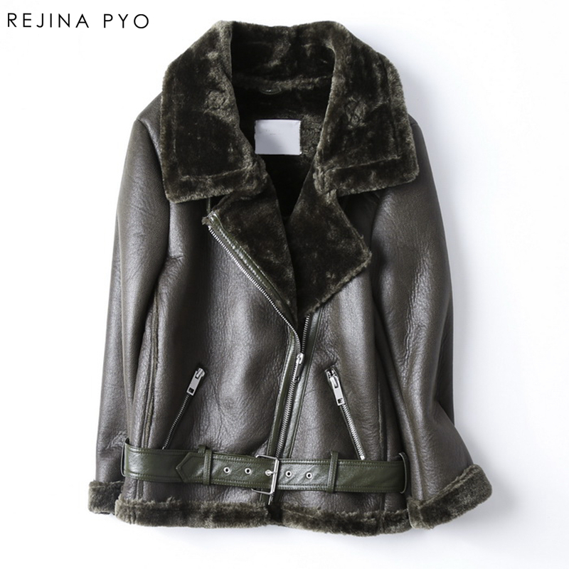 REJINAPYO Women Moto&Biker Style PU waterproof Outwear Jackets Female Slim Turndown Collar faux fur Lady Short Coat Jackets T200212