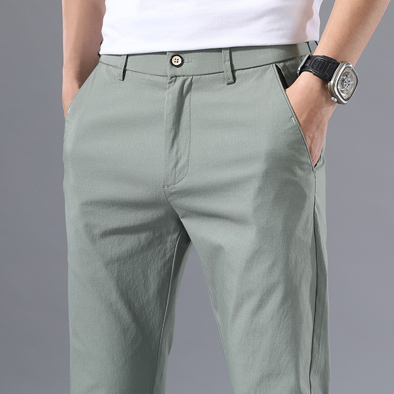 Mens Thin Pants Solid Color Pants Smart Casual Business Fit Body Stretch Trousers Men Cotton Formal Breathable Trousers 201110
