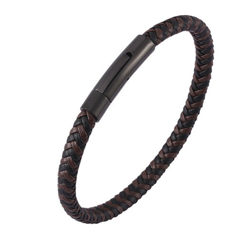 Fashion Jewelry Multicolor Men Women Braid Leather Bracelet Bangle with Titanium Steel Clasp