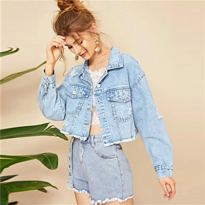 Blue Ripped Frayed Edge Flakes Crop Denim Jacket Women Casual Single Breasted Jeans Short Coat Outwear Spring Autumn Streetwear1
Blue Ripped Frayed Edge Flakes Crop Denim Jacket Women Casual Single Breasted Jeans Short Coat Outwear Spring Autumn Streetwear1