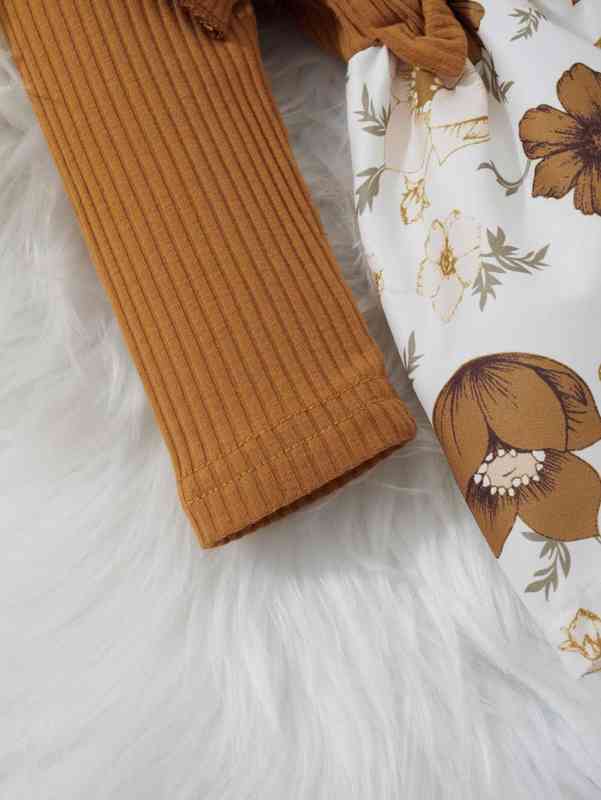 Baby Floral Print Ruffle Trim Bow Dress SHE