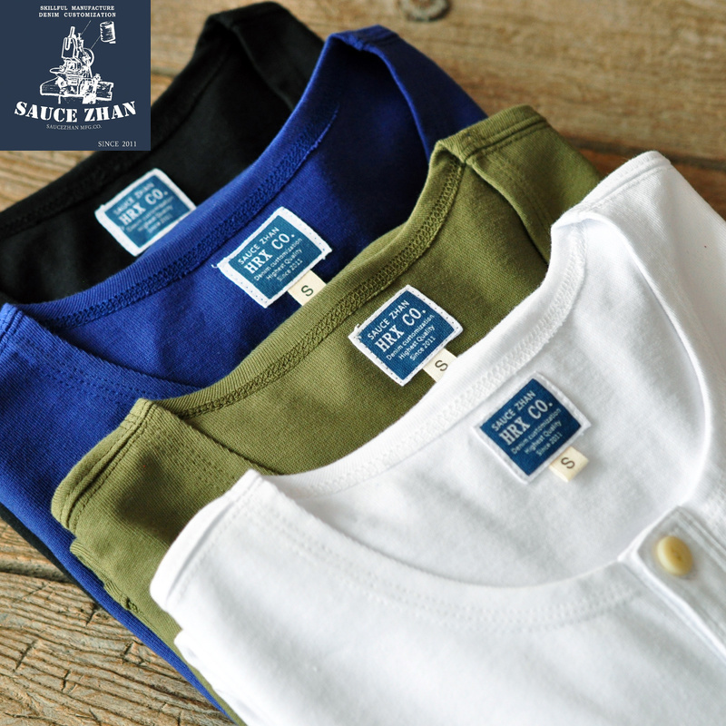 SauceZhan Thick Full T-shirt Cotton Men's Summer Slim Fit T-shirt Casual Henry Collar High Quality Tshirt Free Shipping 201202