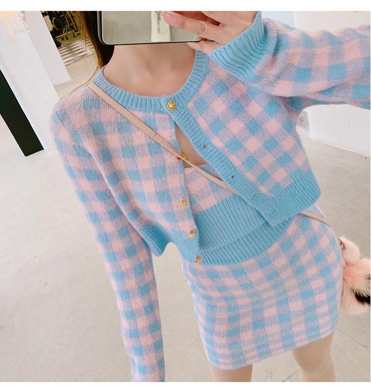 Good Quality 3 Pieces Set Plaid Knitted Clothing Women Cardigan Short+elastic Waist Mini Short Skirt Camisole Lovely, Pink
Good Quality 3 Pieces Set Plaid Knitted Clothing Women Cardigan Short+elastic Waist Mini Short Skirt Camisole Lovely, Pink