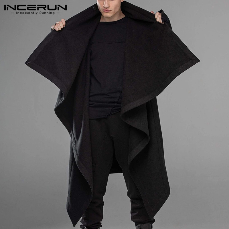 INCERUN Men Cloak Coats Turtleneck Solid Long Sleeve Streetwear Casual Men Cape Outerwear Punk Style Irregular Hem Jackets S5XL T200117