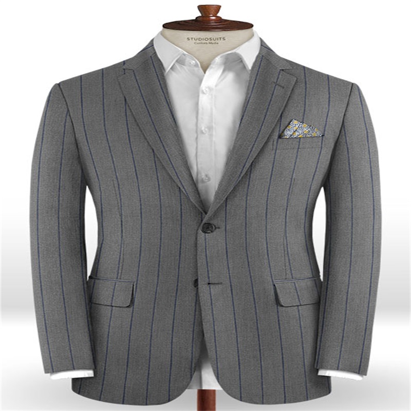 Handsome Men Suits Stripe Design Notch Lapel Wedding Tuxedos 2 Piece Gray Vintage Tailored Fit Suits For Best Man Custom Made
