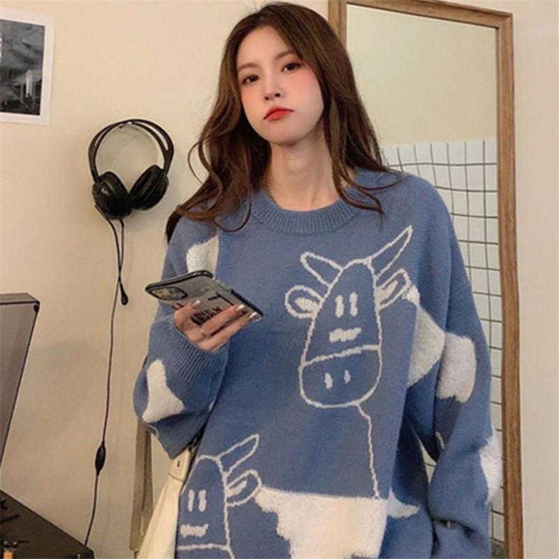 Loose Female Oversized Loose Sweatshirt Korean Cow Lovely Spring Long Sleeve Sweater Girl New Sweater Streetwear Blue Tops
Loose Female Oversized Loose Sweatshirt Korean Cow Lovely Spring Long Sleeve Sweater Girl New Sweater Streetwear Blue Tops