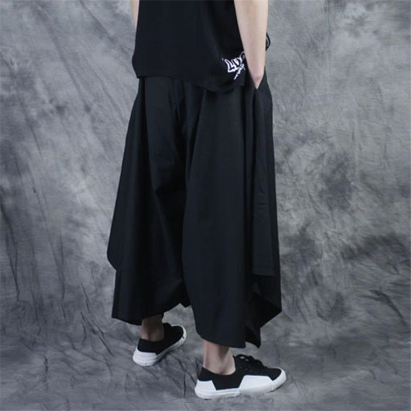 Vintage Men Pants Elastic Casual Baggy Hakama Pants Hip-hop Men Gypsy Cotton Linen Wide-legged Loose Pants Drawstring Hiphop 201110