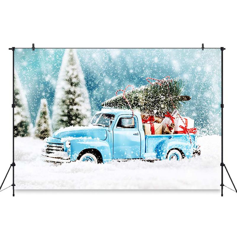 

Christmas Snowflake Photography Gift Blue truck Tree Wood Backdrop Fantasy Photo Booth Decor Decorations Photobooth