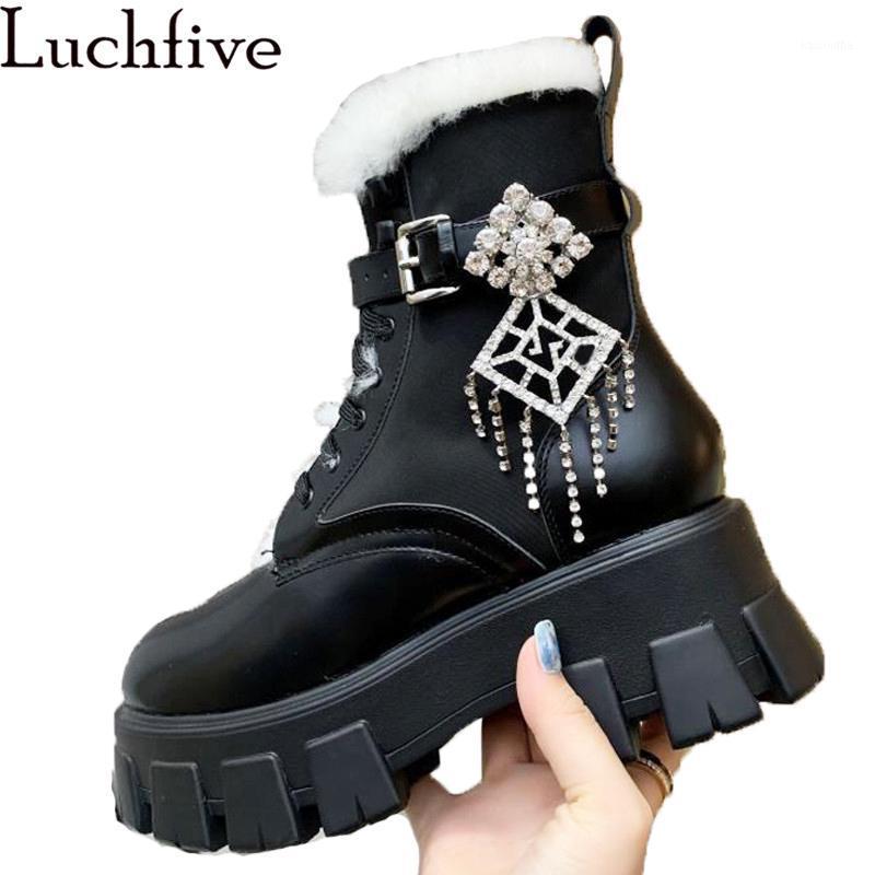 Winter Platform Snow Boots Women'shick Bottom Lace-up Leather Short Boots Luxury Crystal Pendant Wool Ankle Feminine1, As show
Winter Platform Snow Boots Women'shick Bottom Lace-up Leather Short Boots Luxury Crystal Pendant Wool Ankle Feminine1, As show
