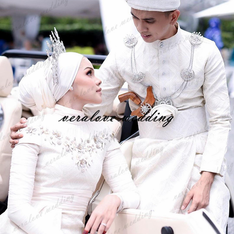 Robes de mariée 2021 Mermaid Wedding Dress Long Sleeves Lace Appliques Malay Muslim Bridal Party Gowns Ankle Length vestido de noiva