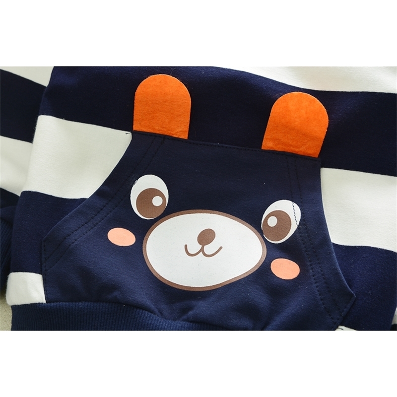 Spring and autumn baby boy clothes cartoon cute bear stripe printed cotton two-piece suit baby boy clothes casual baby suit LJ201202