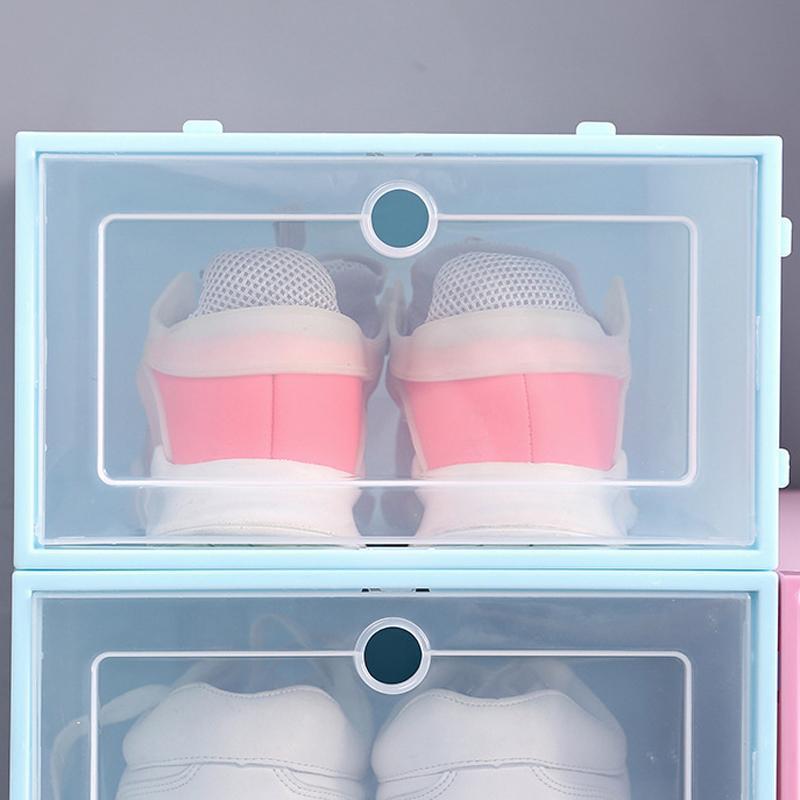 Thicken Clear Plastic Shoe Box Dustproof Shoe Storage Box Flip Transparent Shoe Boxes Candy Color Stackable Shoes Organizer Box Wholesale