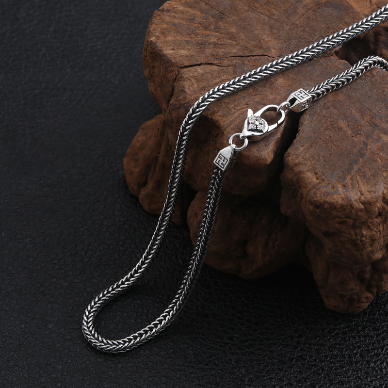 925 sterling silver vintage jewelry foxtail chain necklace American European antique silver hand-made punk gothic designer vintage necklaces