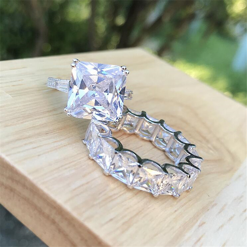 Choucong Top Sell Luxury Jewelry Couple Rings Real 925 Sterling Silver Princess Cut White Topaz Moissanite Women Wedding Bridal Ring Set