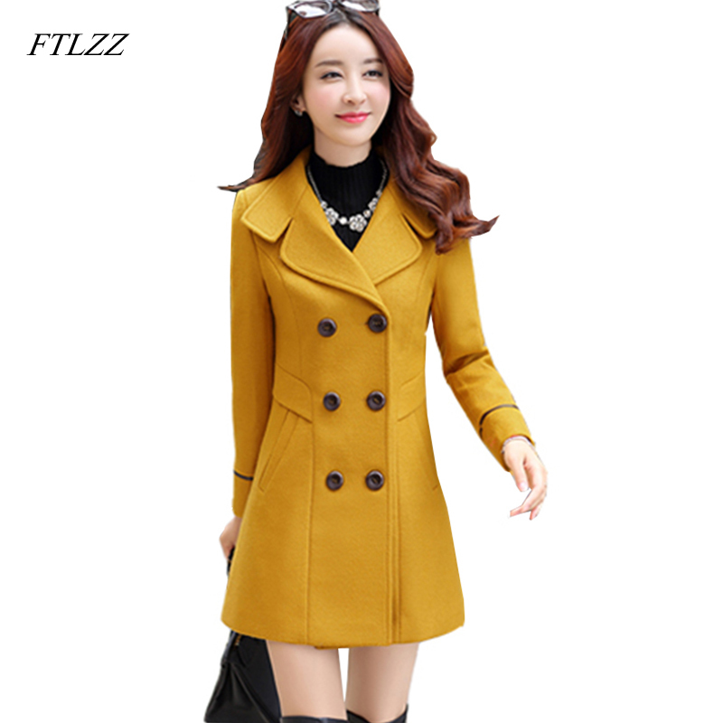 Women Wool Blend Warm Long Coat Plus Size Female Slim Fit Lapel Woolen Overcoat Autumn Winter Cashmere Outerwear 201112